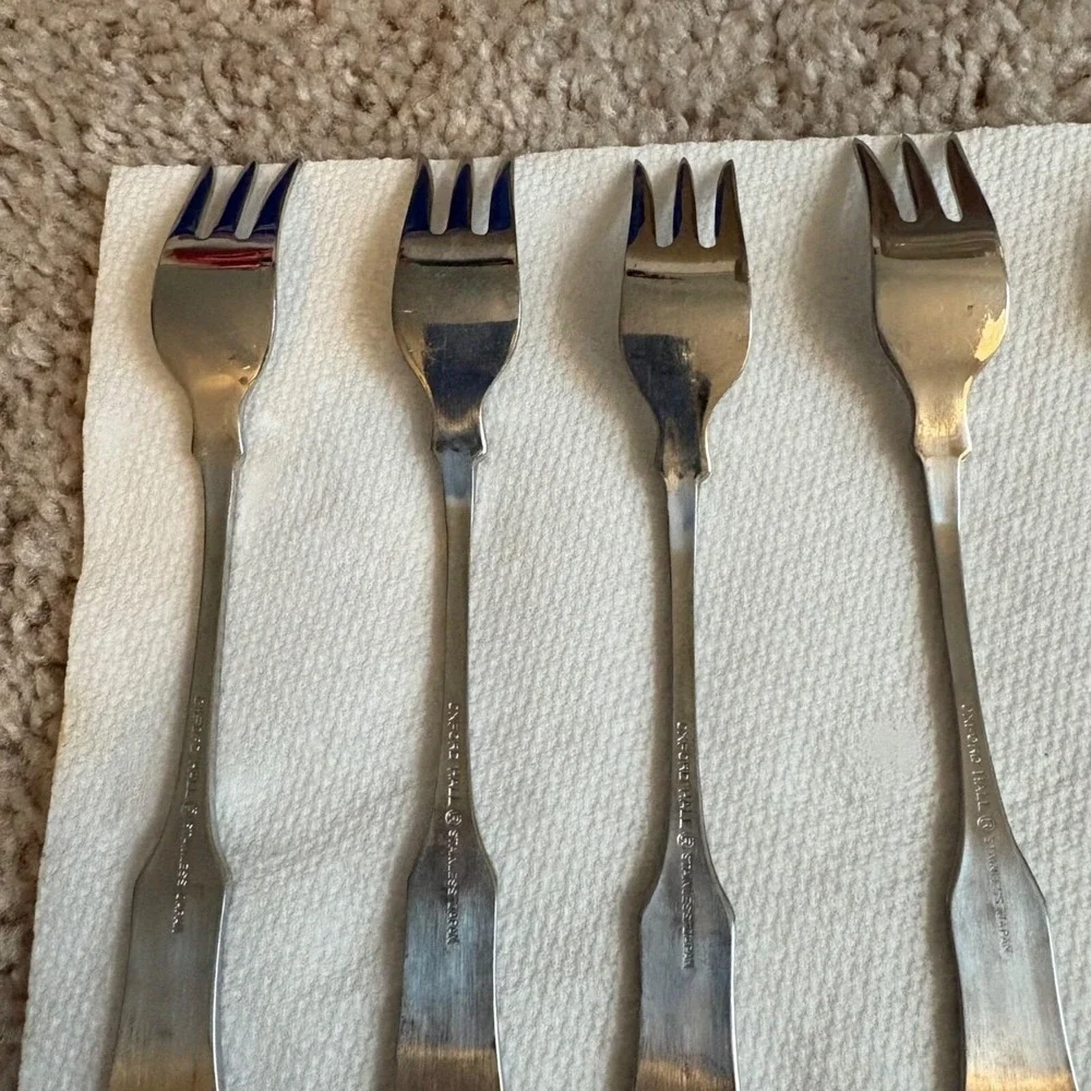 Set Of 8 Vintage Oxford Hall Stainless Japan‎ Appetizer/Cocktail Forks